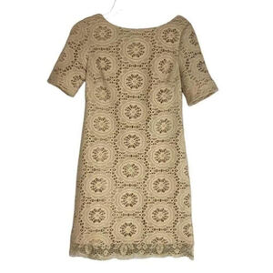 ADRIANNA Papell Petite Beige Crochet Lace Dress Size 2P